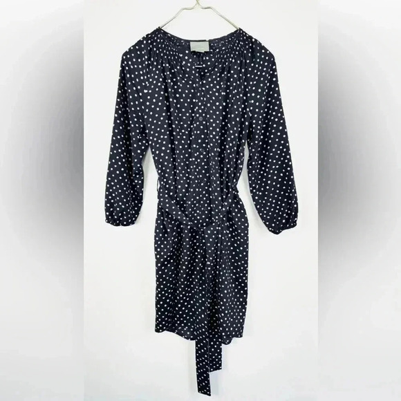 Maeve Anthropologie Navy White Polka Dot Long Sleeve Wrap Dress- Size Small- EUC - Picture 1 of 5